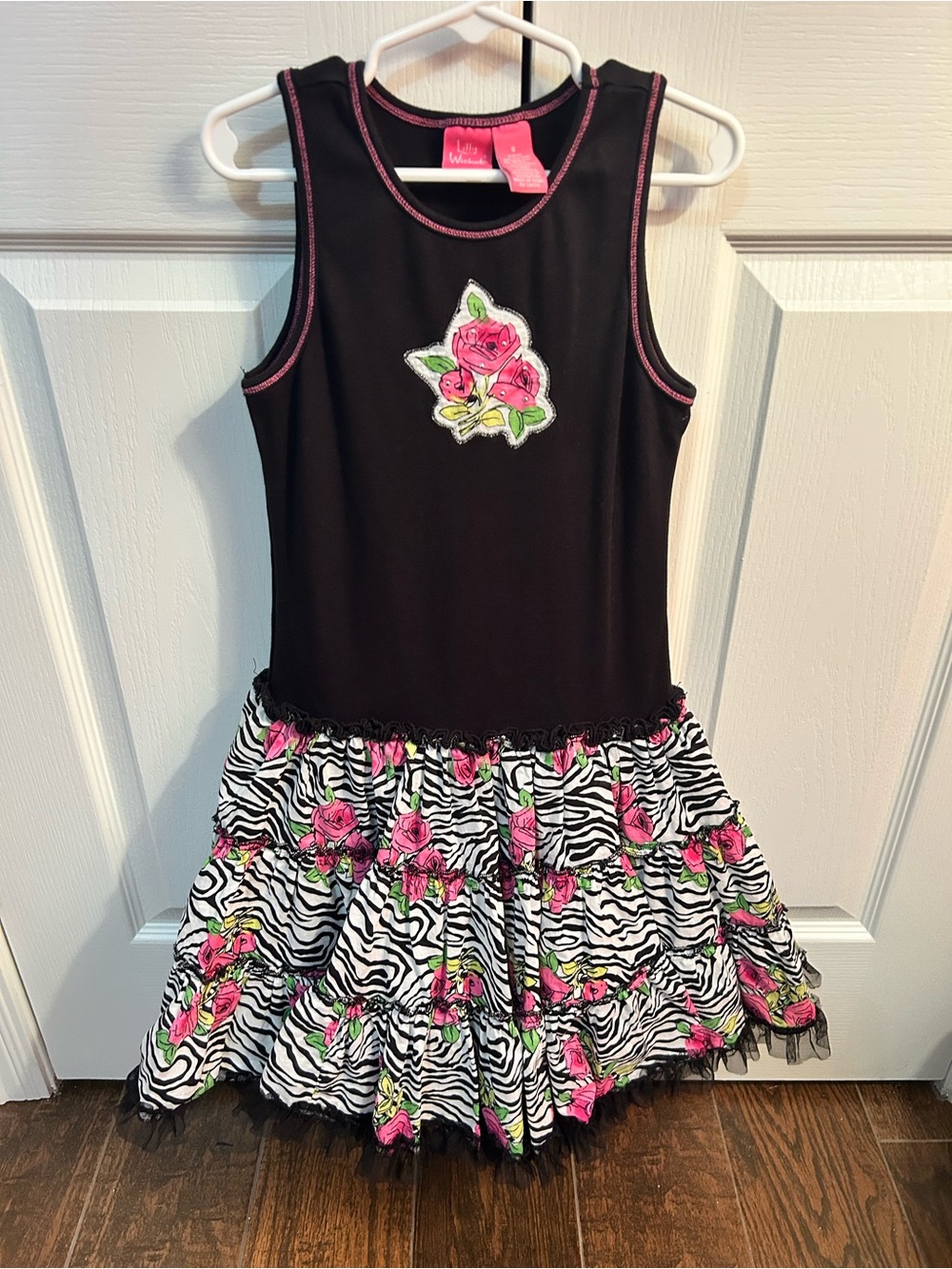 Lilly Wicket Black Tank Dress with Pink Floral Zebra Skirt